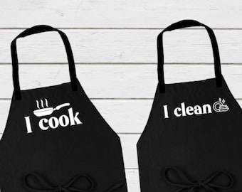 Matching Aprons Set: I Cook I Clean, Couple Gift