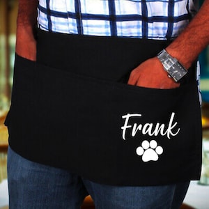 Dog Grooming Half Apron, Personalized Pawprint Dog Groomer's Apron With Pockets, Personalised Paw Dog Groomer Half-Apron Gift