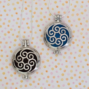 Aromatherapy Diffuser Locket Sterling Silver Medallion Waves Design
