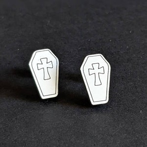 White Coffin with Cross earring studs