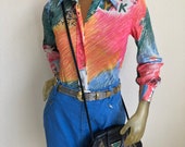 Circus Theme 70 s Polyester Disco Rainbow Shirt, Small