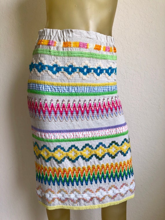 I.Magnin 60’s Zigzag Rainbow Stripe Embroidered Pe