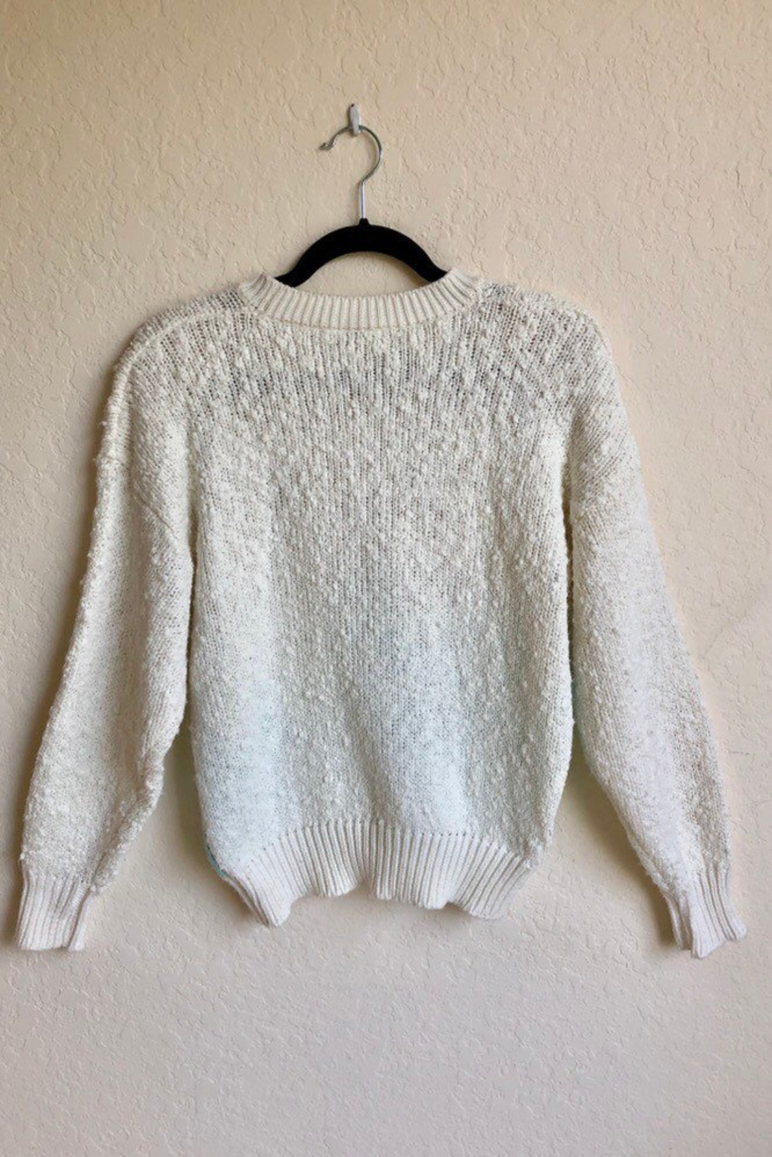 Cream Floral AppliquÃ© 80s Sweater With Pearls S-L | Etsy