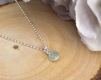 Aqua Blue Chalcedony Bezel Pendant / Chalcedony Necklace / Natural Gemstone Necklace / Sterling Silver 925 Adjustable Layering Necklace