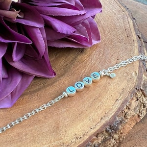 Pulsera de plata de ley con mensaje / Pulsera con palabras de cuentas / Pulsera de amor / Pulsera inspiradora / Pulsera en capas / Personalizable / Doble hebra