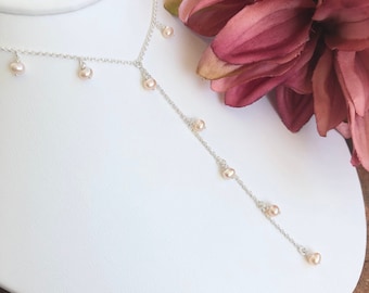 Sterling Silver Pearl Drop Y Chain / Adjustable Layering Necklace / Hand-Wired Pearl Necklace / Freshwater Pearl Station Necklace / Bridal