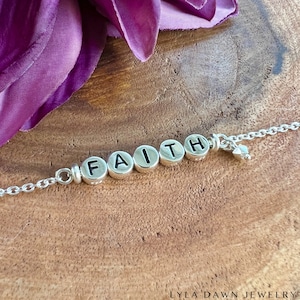 Pulsera de plata de ley con mensaje / Pulsera con palabras de cuentas / Pulsera de fe / Pulsera inspiradora / Pulsera en capas / Personalizable