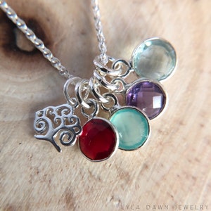 Family Birthstone Pendant / Sterling Silver Family Tree w/ Birthstone Charms / Tree of Life Charm / Mother’s Pendant / Family Necklace