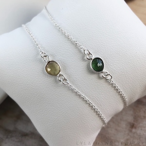 Sterling Silver Tourmaline Bracelet / Dainty Gemstone Bracelet / Bezel Tourmaline Bracelet / Rose Cut Gemstone Bracelet / Minimalist