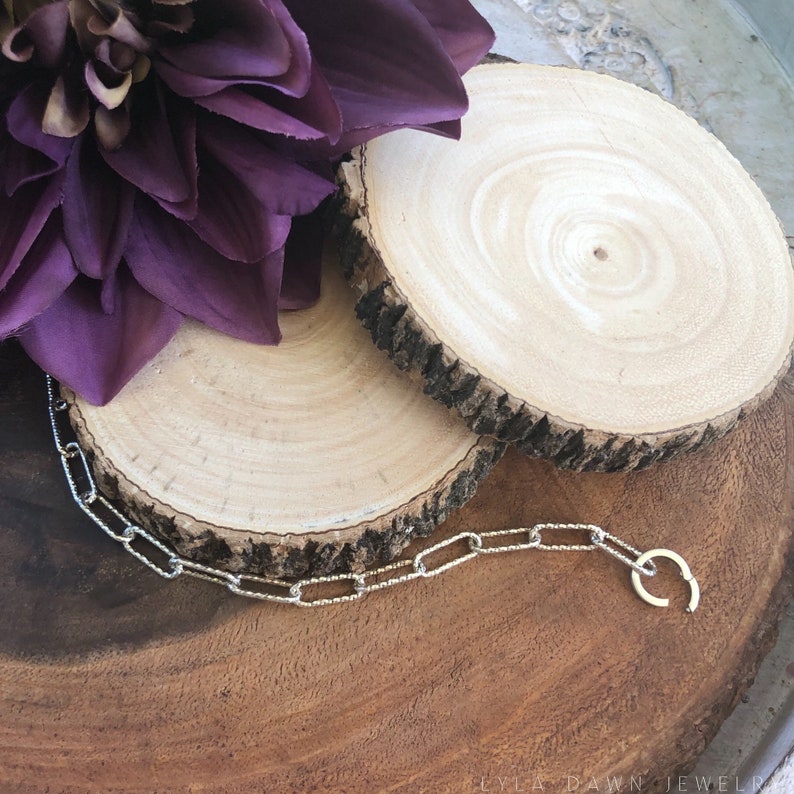 Sterling Silver Paperclip Link Bracelet with Circle Connector Lock image 3