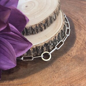 Sterling Silver Paperclip Link Bracelet with Circle Connector Lock image 4