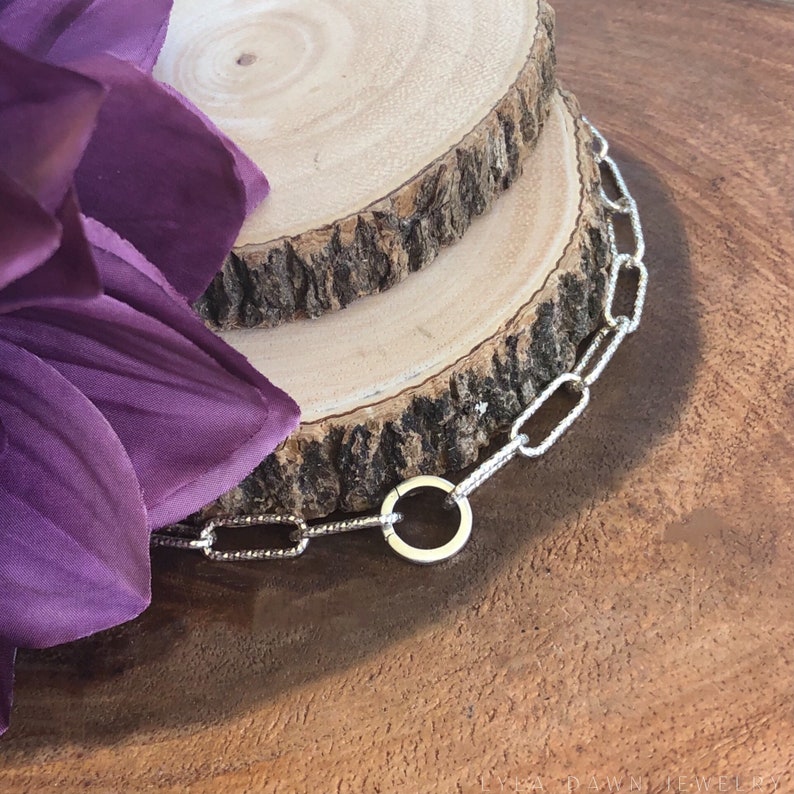 Sterling Silver Paperclip Link Bracelet with Circle Connector Lock image 4