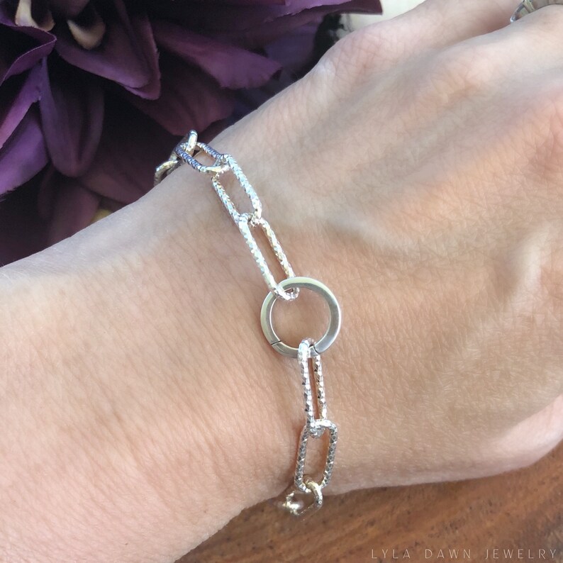 Sterling Silver Paperclip Link Bracelet with Circle Connector Lock image 6