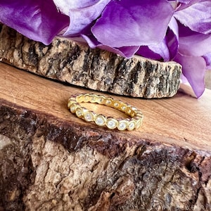 Bezel Set CZ Eternity Band / 925 Sterling Silver CZ Band / Cubic Zirconia Band / Yellow Gold Wedding Ring / Promise Ring / Stack Ring / 3mm