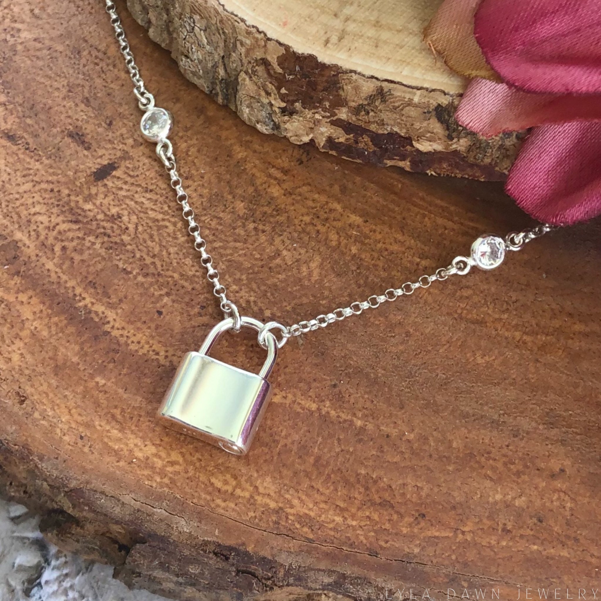 Sterling Silver Padlock Necklace / Charm Holder Pendant and
