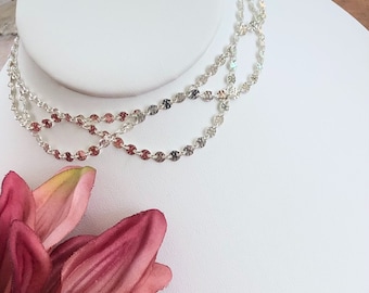 Sterling Silver Scalloped Choker, Hammered Disc Chain, Bridal Draped Necklace