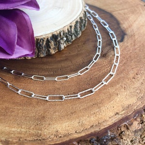 Sterling Silver Layered Paperclip Chain Necklace / Double Chain Necklace / Multi-strand Chain / Diamond Cut Elongated Link / Trendy