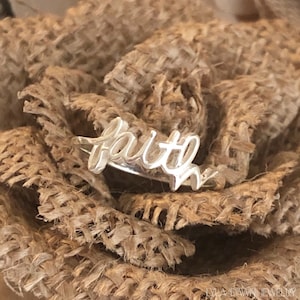 Sterling Silver &quot;Faith&quot; Ring / Script Faith Ring / Cursive Word Ring / Christian Ring / Purity Ring / Message Ring