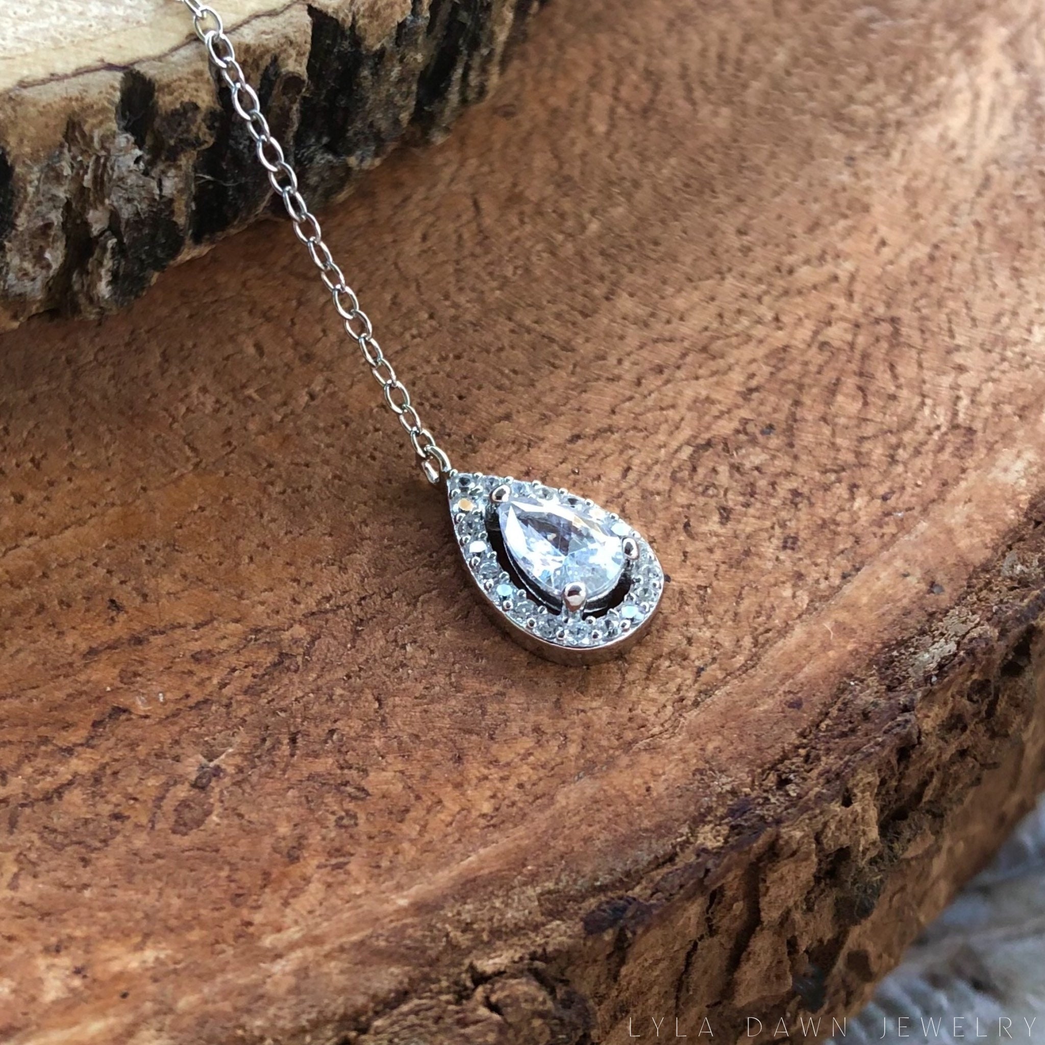 Sterling Silver Cubic Zirconia Y Necklace / Bridal CZ Halo Etsy