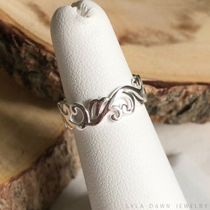 Scroll Work Ring / 925 Sterling Silver Band / Openwork Swirl Band / Fancy Scroll Ring / Silver Vine Ring / 6mm Band / Filigree / Fancy Band