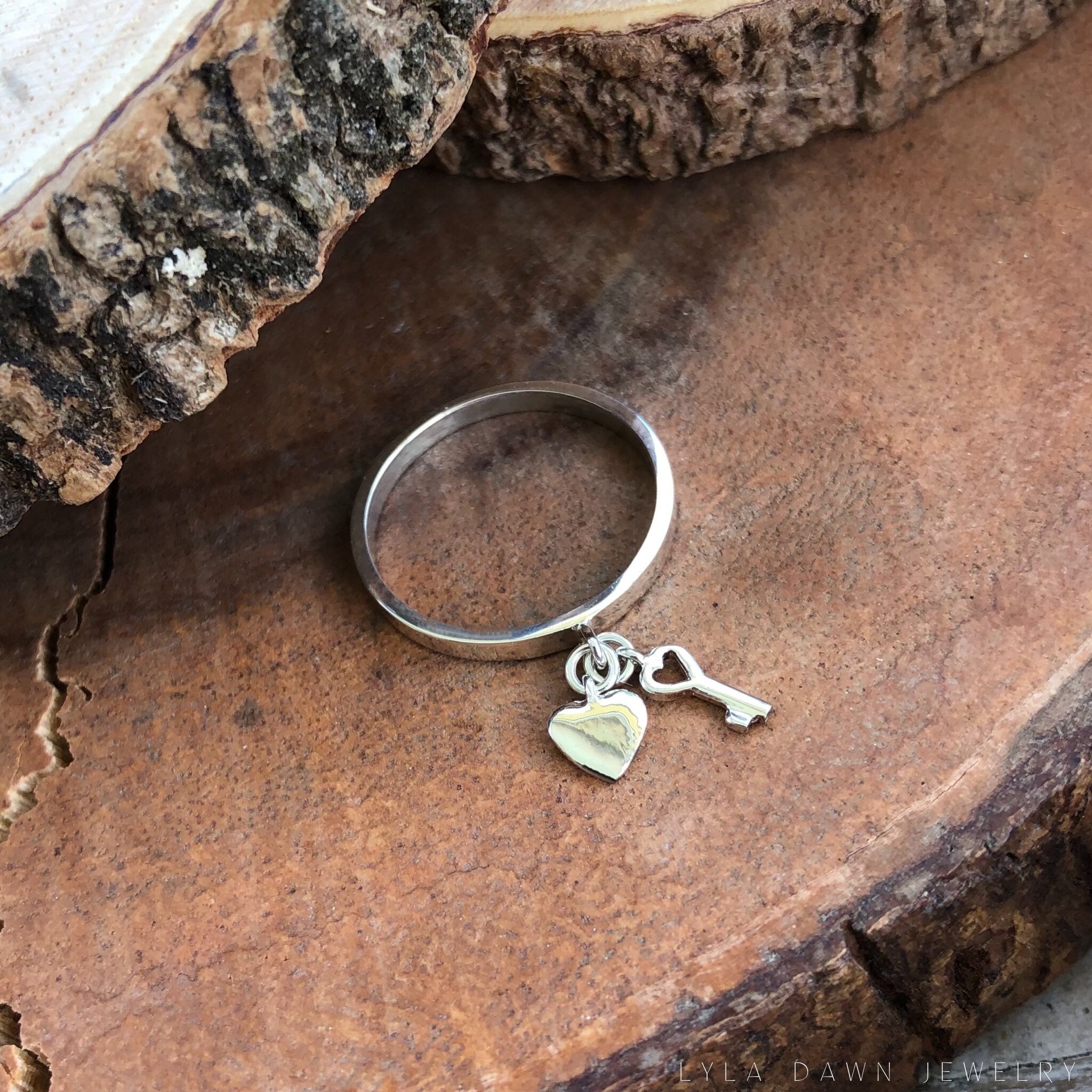 Sterling Silver Charm Ring / 2mm Solid Silver Stacking Ring / Etsy