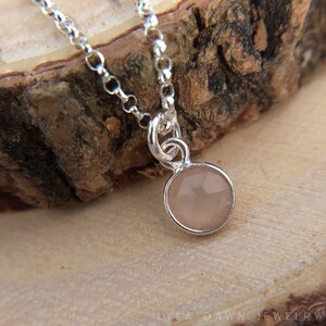 Pink Chalcedony Bezel Pendant / Chalcedony Necklace / Natural Gemstone Necklace / Sterling Silver 925 Adjustable Layering Necklace