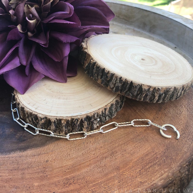 Sterling Silver Paperclip Link Bracelet with Circle Connector Lock image 8