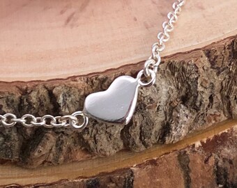Sterling Silver Heart Bracelet, Adjustable Charm Slider