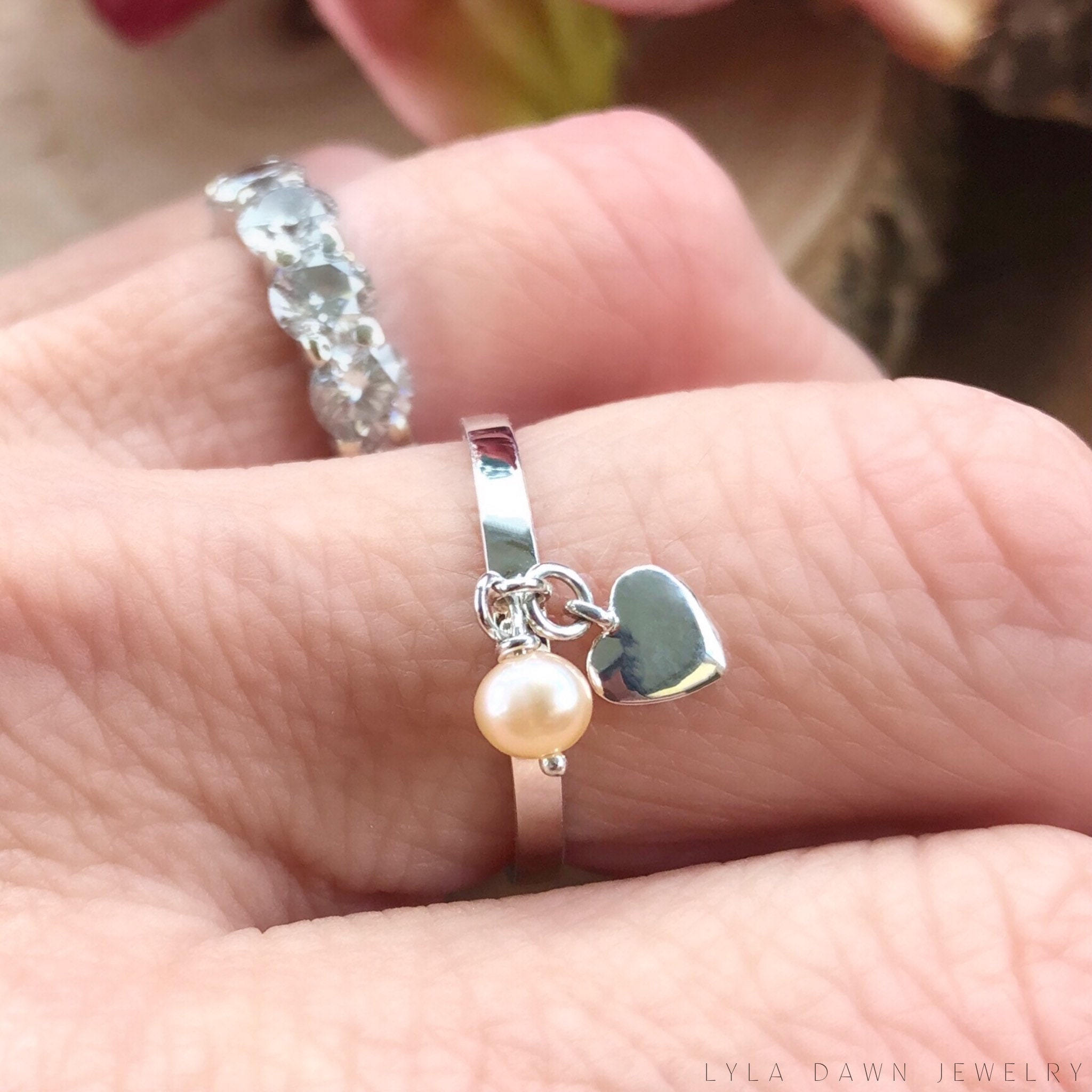 Sterling Silver Charm Ring / 2mm Solid Silver Stacking Ring / Etsy