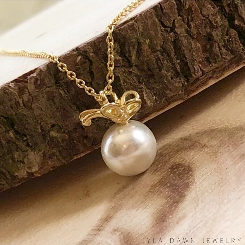 Butterfly Pearl Necklace Gold Plated 925 Sterling Silver Butterfly Pendant Synthetic Pearl Pendant June Birthstone