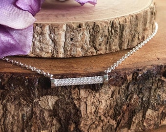 Cubic Zirconia Pave Bar Pendant / Sterling Silver Pave Bar Link Necklace / Horizontal Bar Necklace / Minimalist Necklace / Adjustable Length