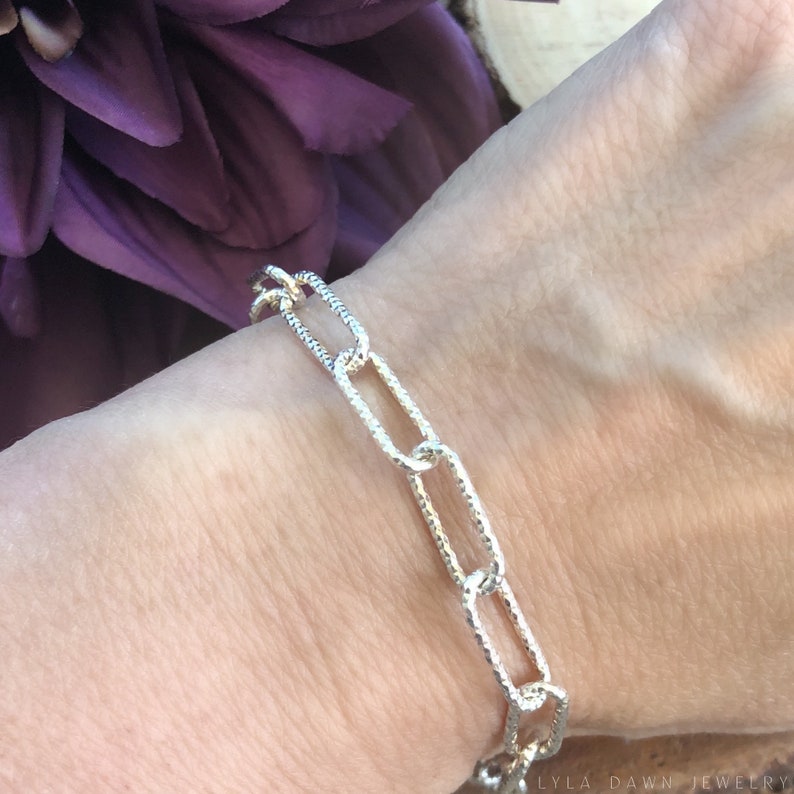 Sterling Silver Paperclip Link Bracelet with Circle Connector Lock image 9