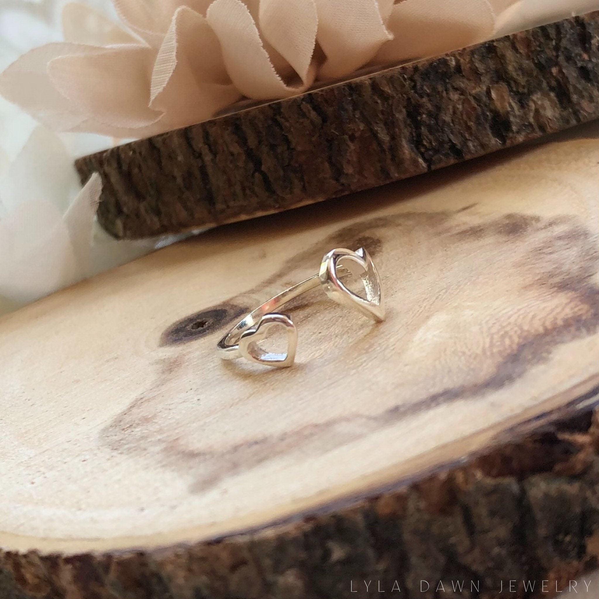 Double Heart Adjustable Ring / 925 Sterling Silver Open Hearts | Etsy