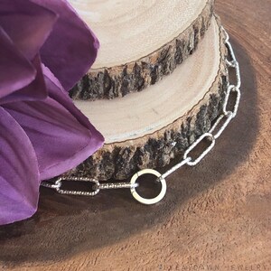 Sterling Silver Paperclip Link Bracelet with Circle Connector Lock image 1