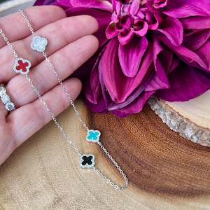 925 Sterling Silver 14 Station Clover Necklace / CZ Quatrefoil Necklace / Multi Color Stones / Clover Motif / Layering Necklace / 36 Long image 4