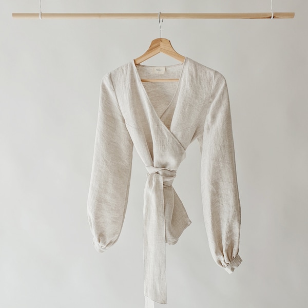 Linen Wrap Blouse | VITA | to last beyond the season | 100% soft linen in OAT | unique vintage buttons