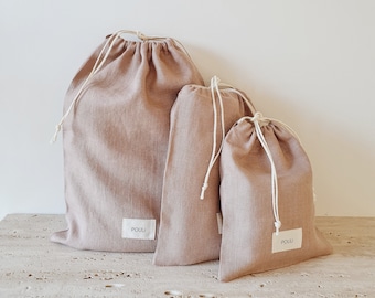 Set of 3 Linen Pouch bags | Garment bags | Eco storage bags | Pure linen storage bags with drawstrings