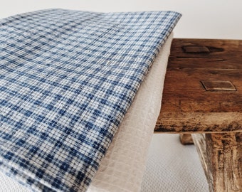 Cotton Napkin/ Placemat | Pre-washed Unique Vintage textile | Navy check