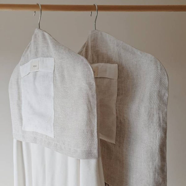 Linen Hanger Cover with a pocket for botanical aroma sachets | Herbal Linen Hanger Cover | Garment storage