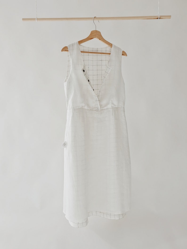 Linen Checked Classic Dress made with 100% soft beautifully textured LINEN to last beyond the season image 5