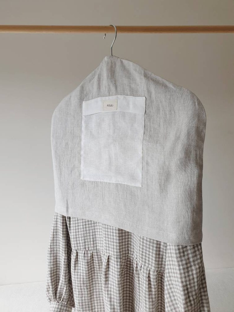Linen Hanger Cover with a pocket for botanical aroma sachets Herbal Linen Hanger Cover Garment storage image 2
