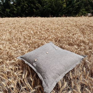 Linen Cushion Cover with Coconut shell buttons Linen Pillowcase image 2