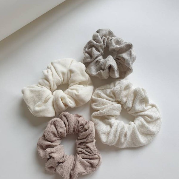 Scrunchie | organic cotton velvet | raw silk (silk noil) | linen|  made with softest high quality off-cuts