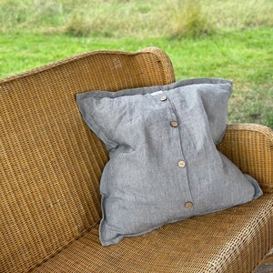 Linen Cushion Cover with Coconut shell buttons Linen Pillowcase image 4