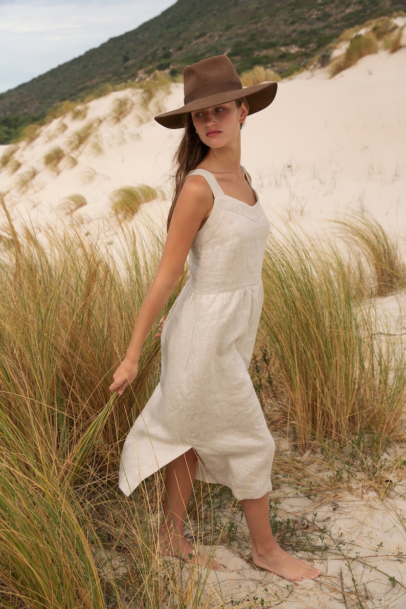 Linen Sun Dress SAVANA made with high quality 100% natural soft grey/beige LINEN to last beyond the season for the comfort of your days image 3