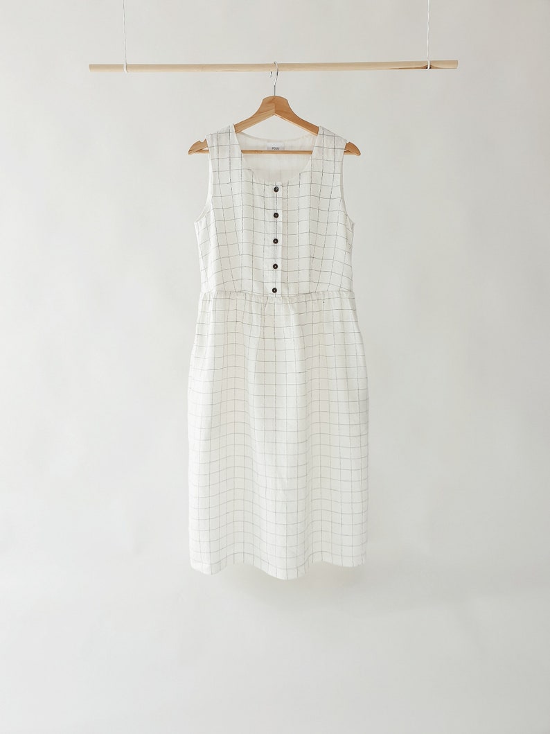 Linen Checked Classic Dress made with 100% soft beautifully textured LINEN to last beyond the season image 3