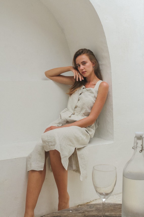 Linen Sun Dress | Striped Fabric, Coconut Buttons