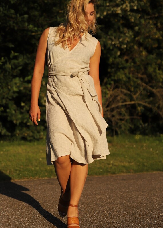 Linen Wrap Dress MILI Sleeveless Short 