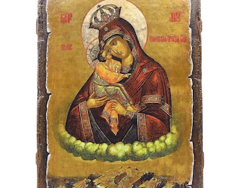 Handmade Pochaev Mother of God Icon – Vintage Wooden Orthodox Art (11x7.9'')