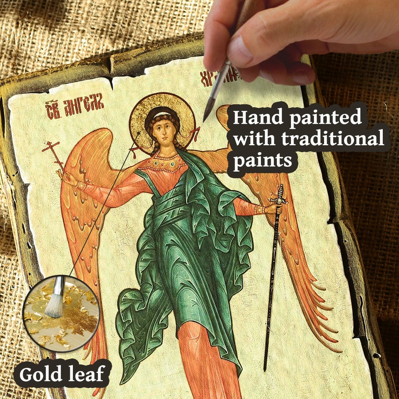 Handmade Wooden Guardian Angel Icon – Traditional Orthodox Art, Vintage ...